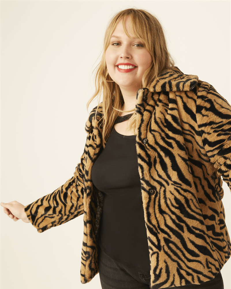 Back of plus size Meg Faux-Fur Zebra-Print Jacket by East Adeline | Dia&Co | dia_product_style_image_id:171247